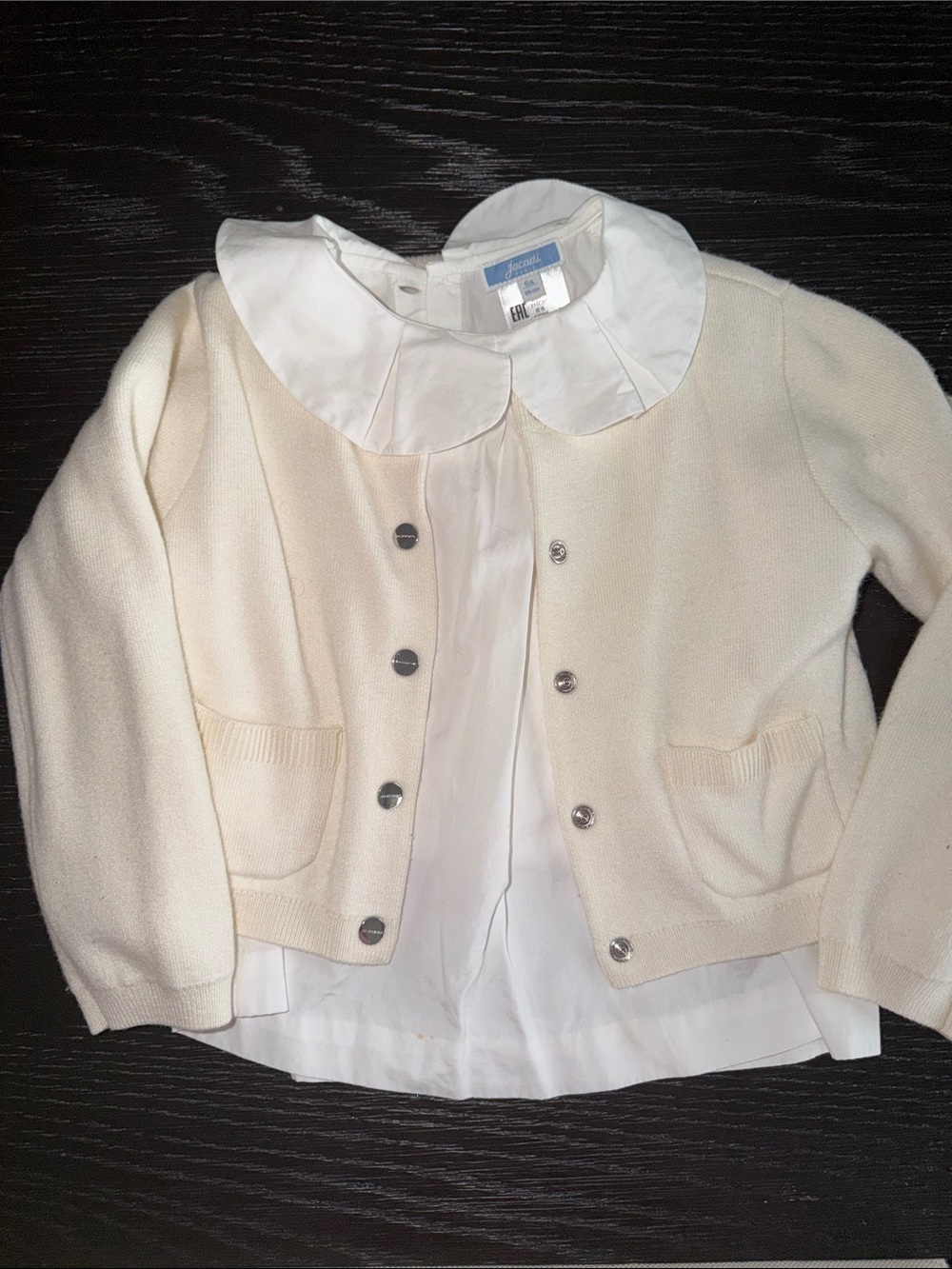Jacadi Cream Knit Cardigan Jacket with White Collar